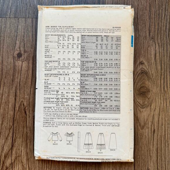 UNCUT Vintage 1970s Butterick 5698 Sewing Pattern Size XXS/XS Top Slip & Skirt - Picture 2 of 2